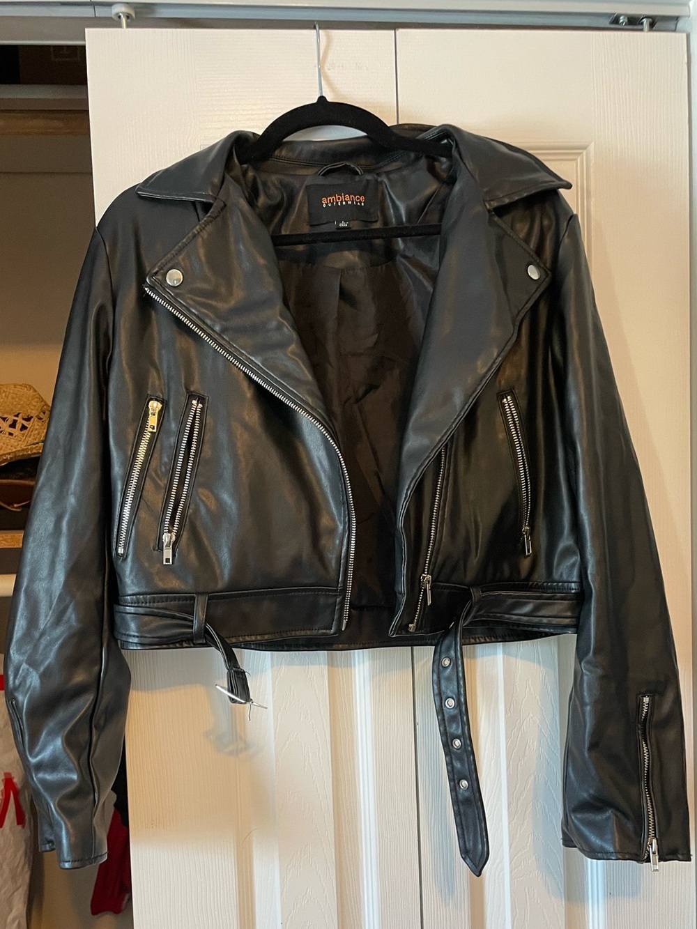 Apt. 9 Black Faux Leather Cropped Moto Jacket with Belt